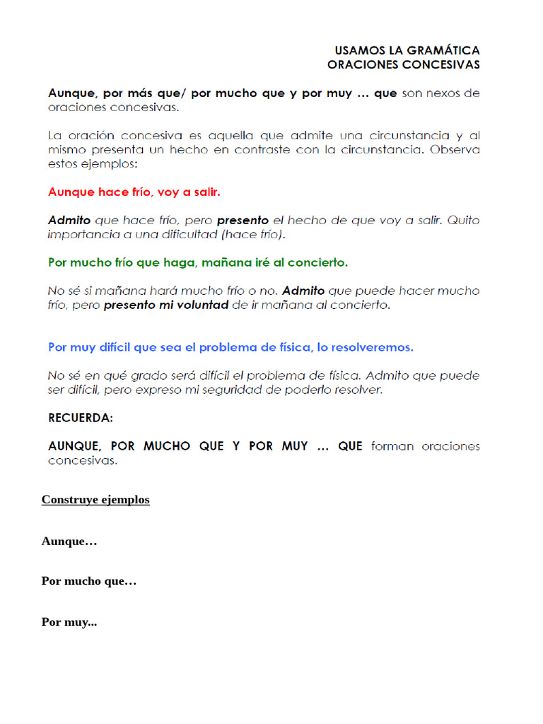 Aunque Concesivas B2 | PDF