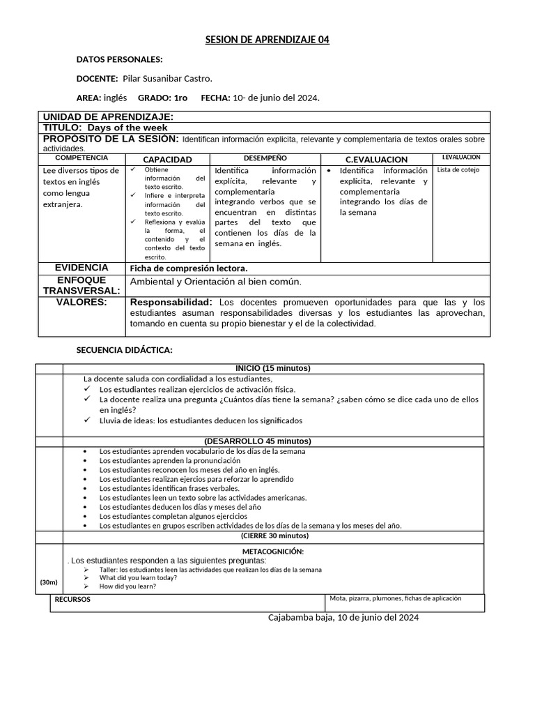 Sesion de Aprendizaje 02 Unidad 2 | PDF