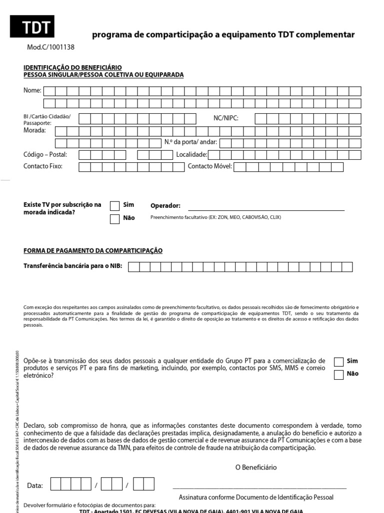 Comparticipação TDT Complementar | PDF | Passaporte | Internet