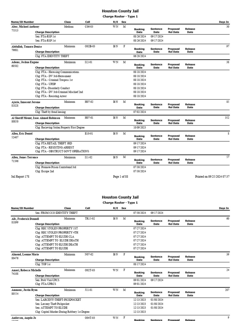 Inmate Roster 9252024 PDF Theft Property Crimes
