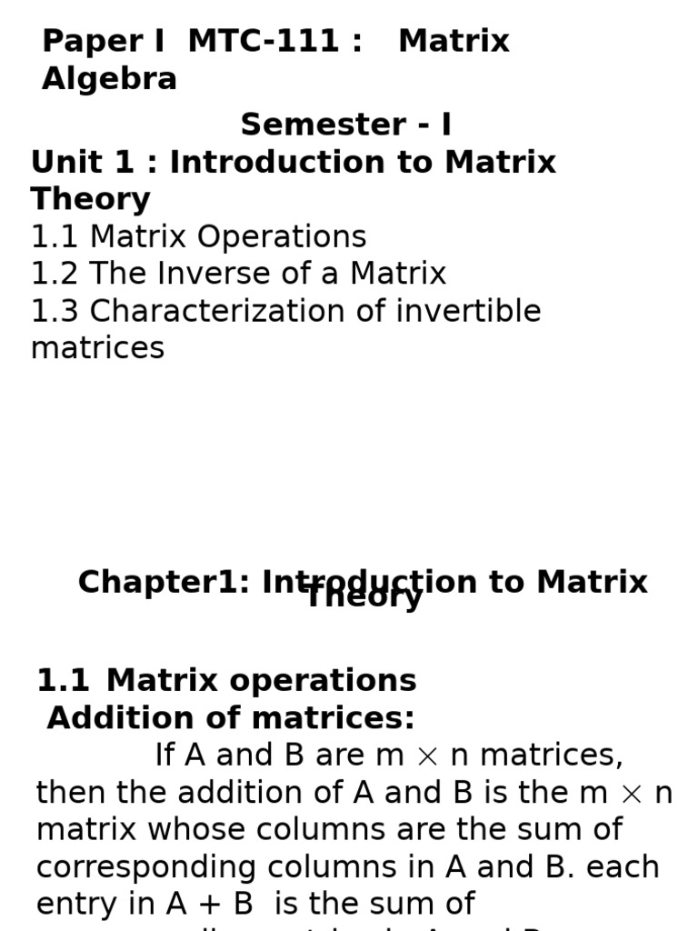 FYBCS Chapter 1PPT2 (M1) | PDF | Matrix (Mathematics) | Linear Algebra