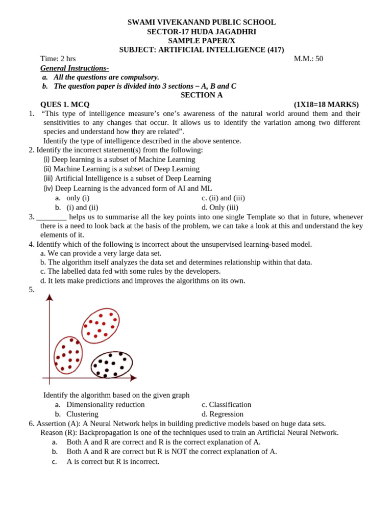 AI Sample Paper for Class X | PDF | Artificial Intelligence | Computers