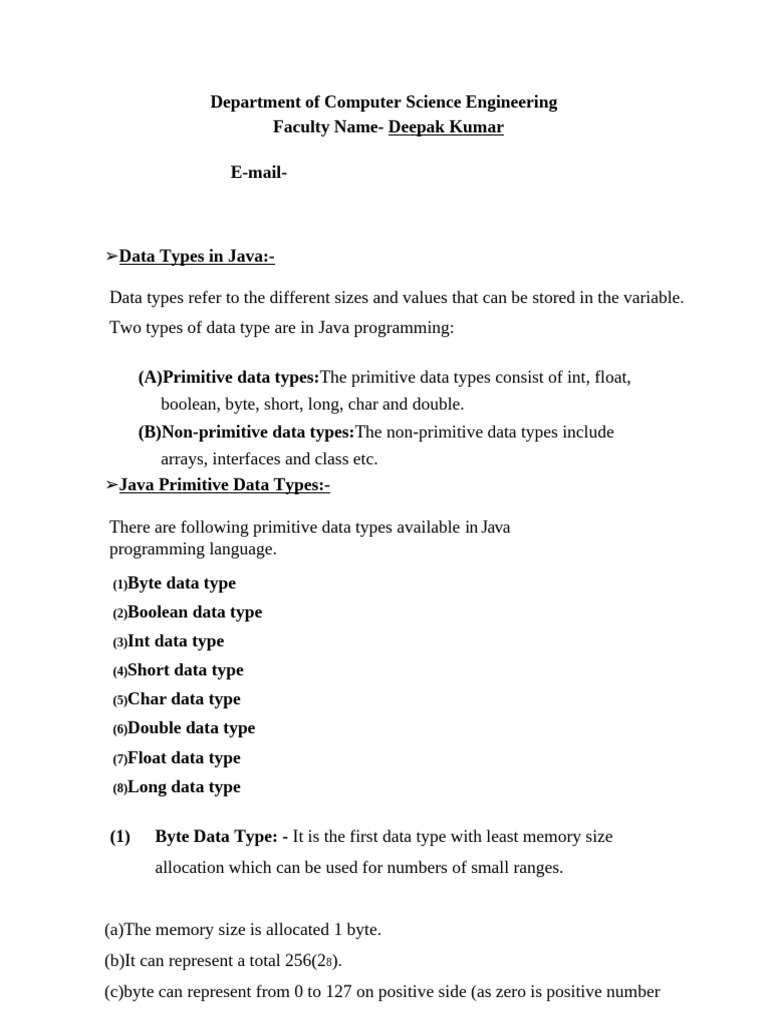 Data Types in Java - 20240304 - 075726 - 158 - 42 | PDF