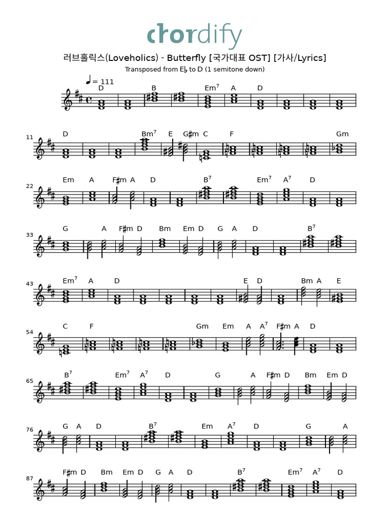 러브홀릭스(Loveholics) Butterfly [국가대표 OST] [가사Lyrics]_transpose_1 PDF