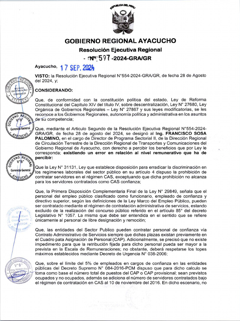 Resolución Ejecutiva Regional #597 - 2024 - GRA | PDF | Gobierno ...