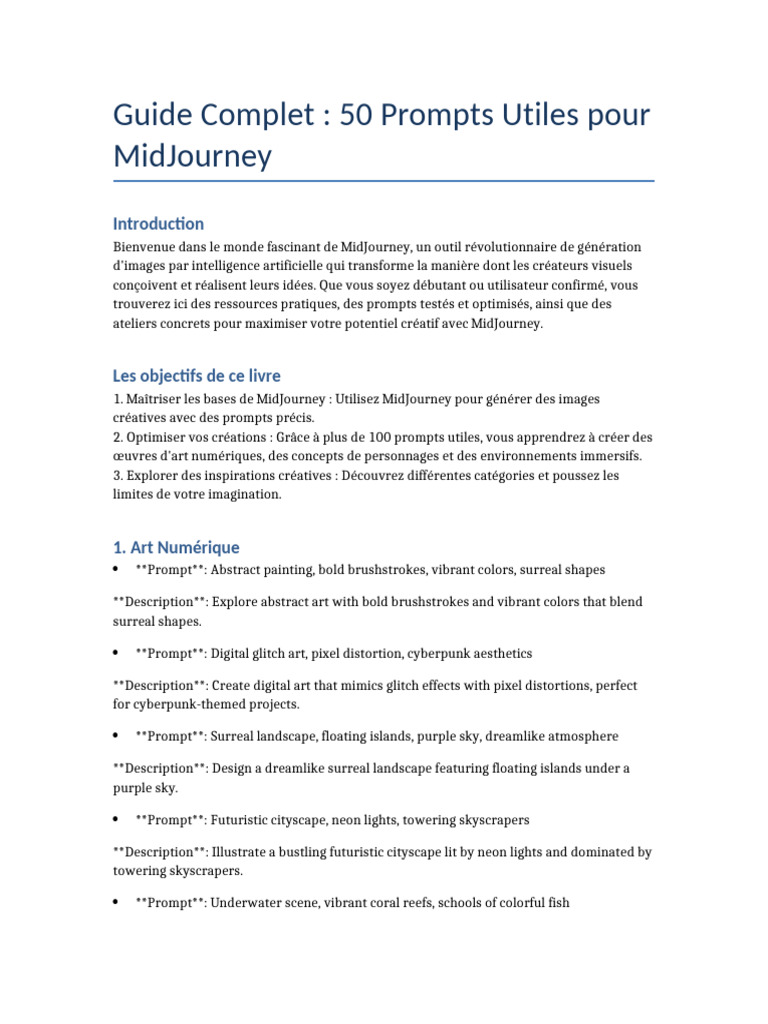 Guide Complet 50 Prompts MidJourney Corrected Final | PDF