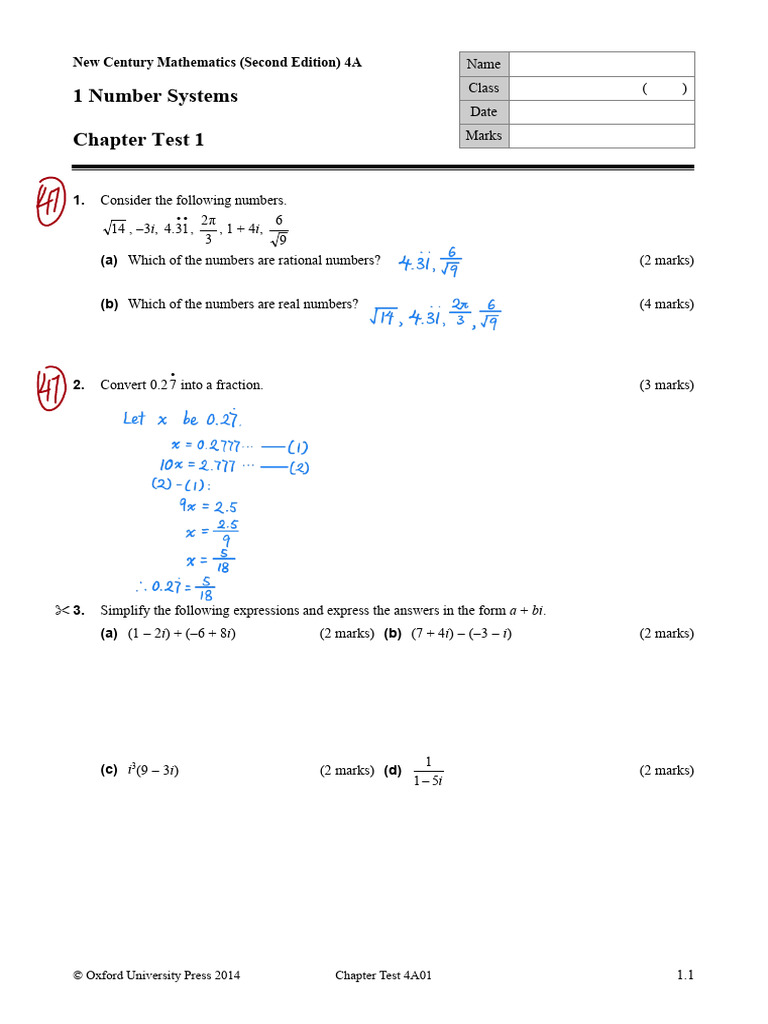 ChapterTest S4 01 Number Systems | PDF