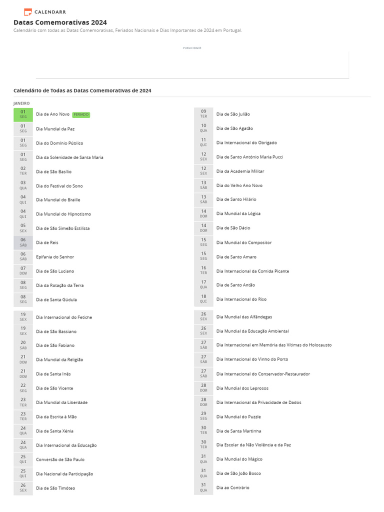 Datas Comemorativas 2024 (Todas As Datas Comemorativas e Dias ...