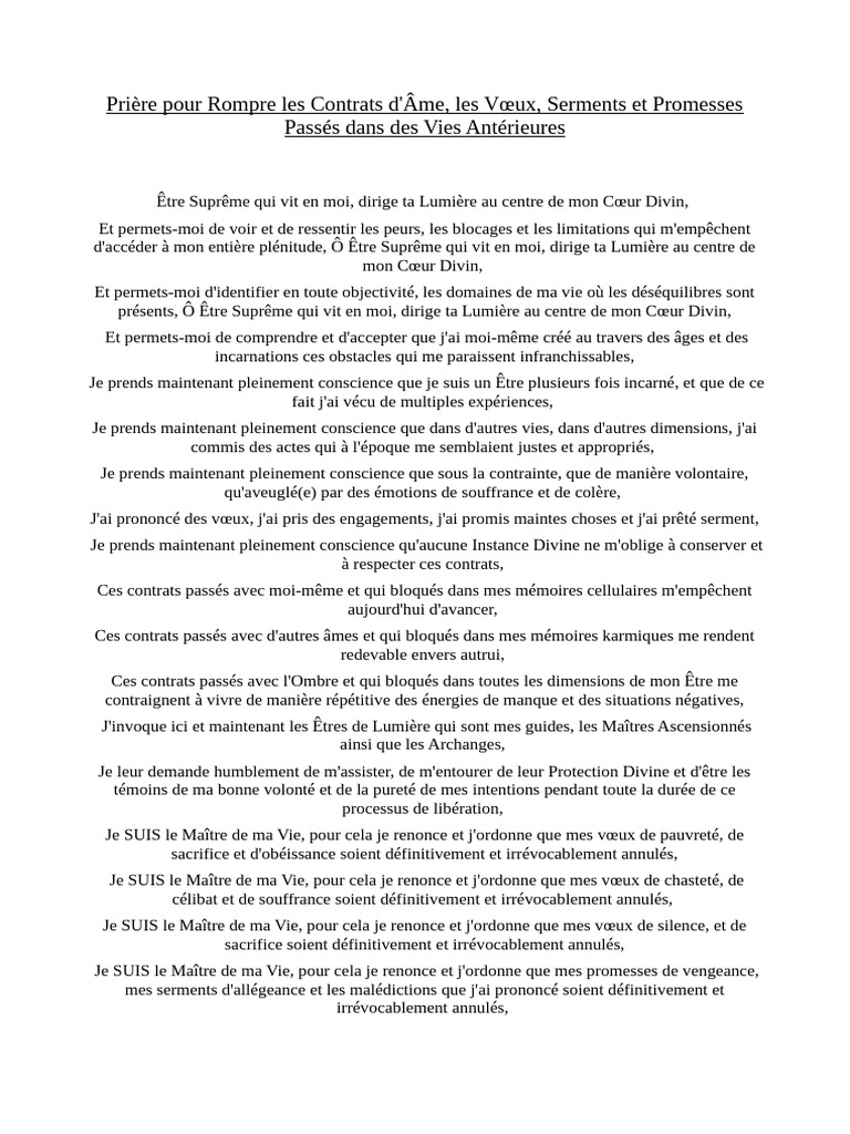 Prière Pour Rompre Les Contrats D'âme, Les Vœux, Serments Et Promesses ...