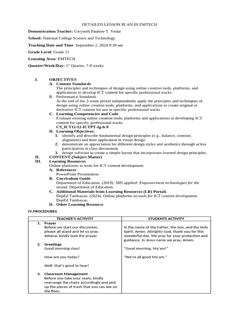 Emtech Lesson 7 8 Dlp Pdf