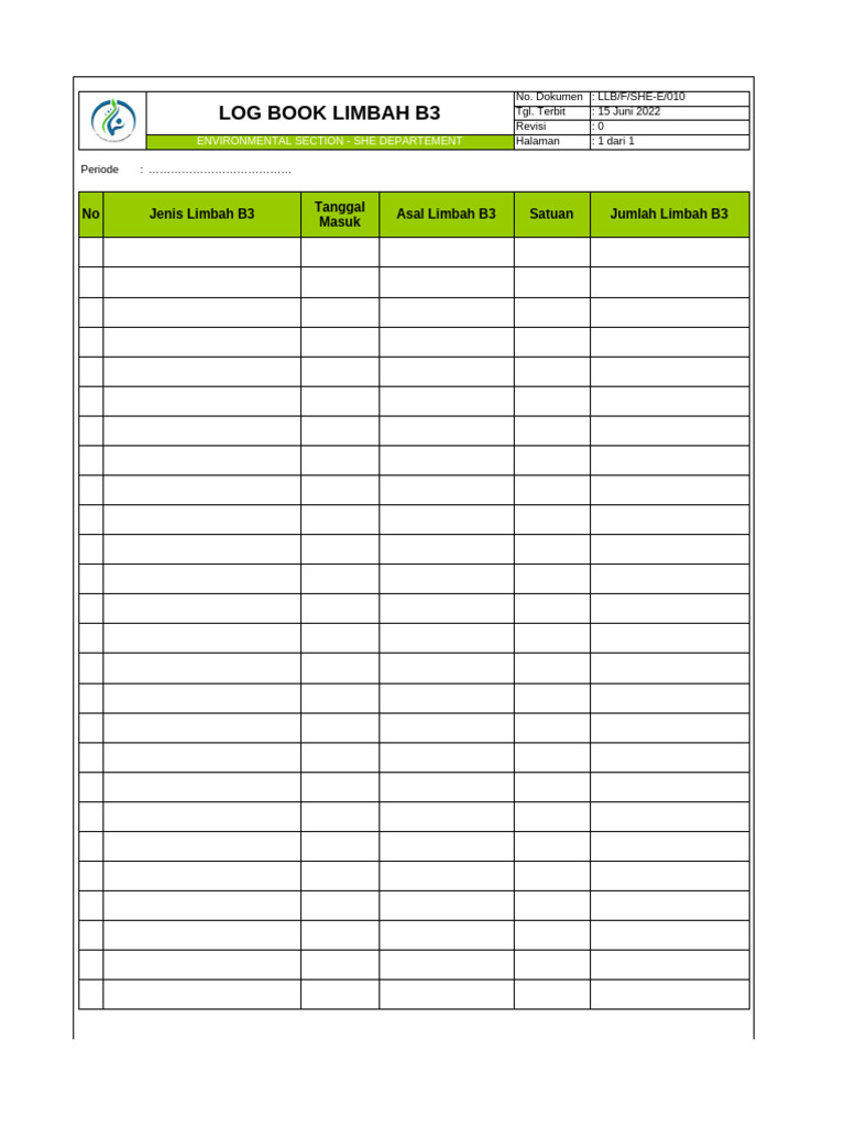 Form Log Book Limbah b3 | PDF