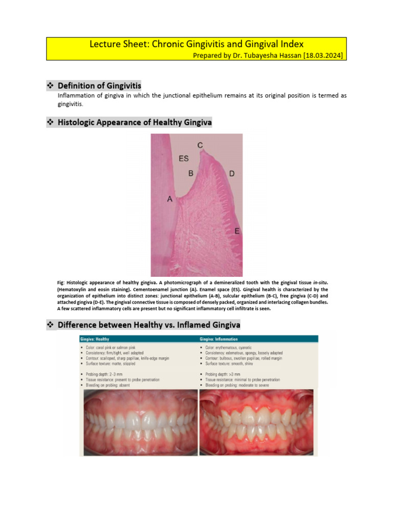 02 - Periodontology Lecture Sheet GINGIVITIS Part 1 1 | PDF