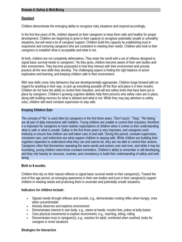 Developmental Domain 4: Safety and Well-Being | PDF