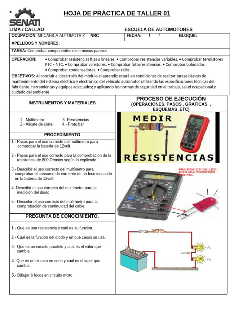 Comprobación de Resistencias en Taller | PDF | Resistencia Eléctrica y ...
