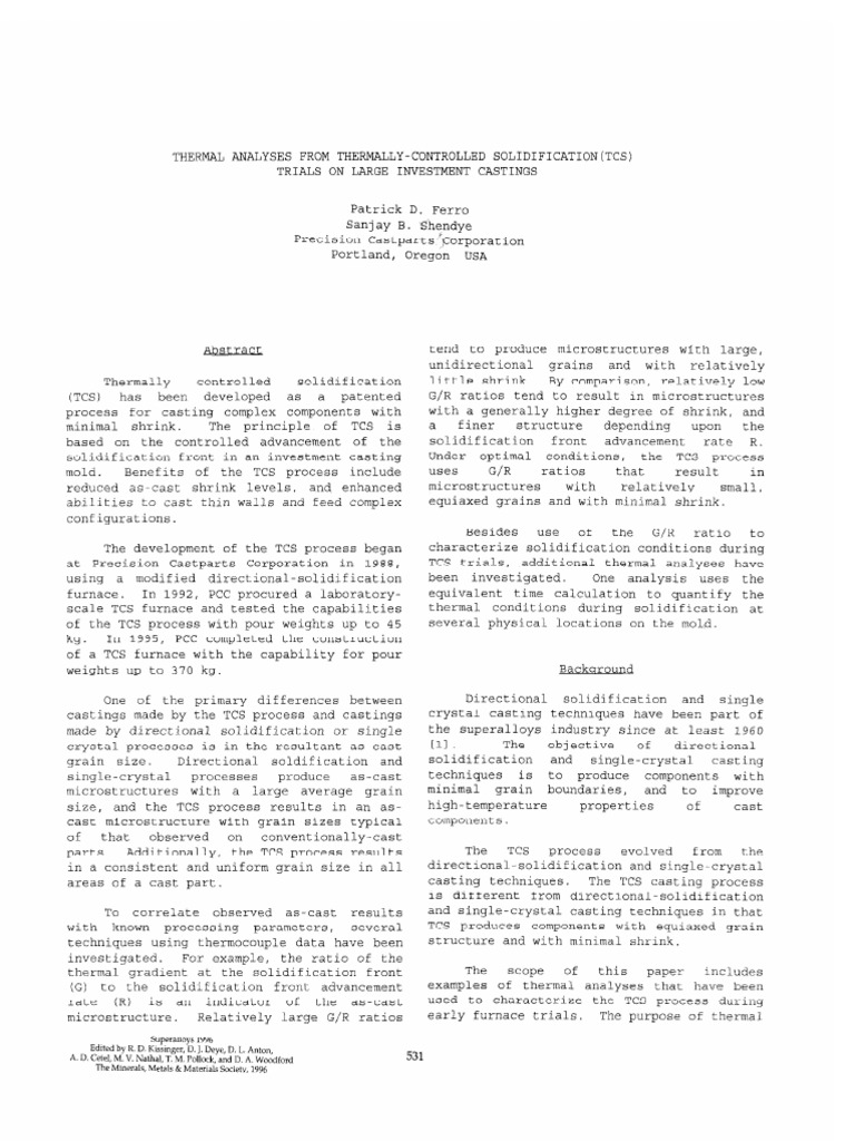 Thermal Analyses From Thermally-Controlled Solidification (TCS) | PDF