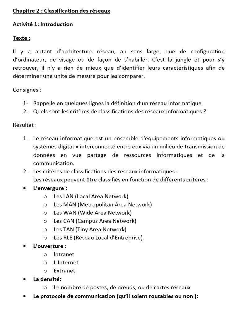 Classification des réseaux informatiques | PDF | Topologie de réseau ...