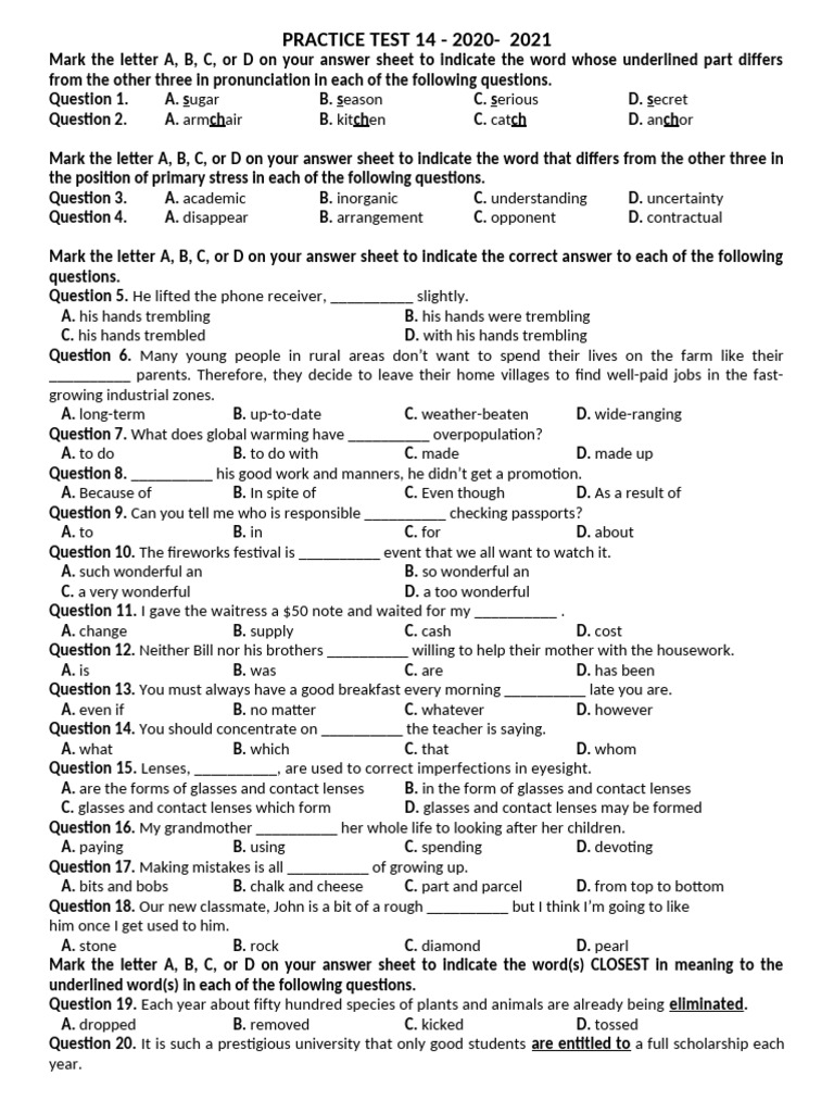 Practice Test 14 - Đề | PDF