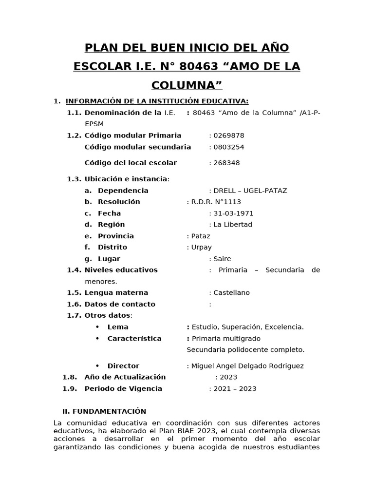 Plan de Buen Inicio Escolar 2023 | PDF | Educación primaria | Escuelas