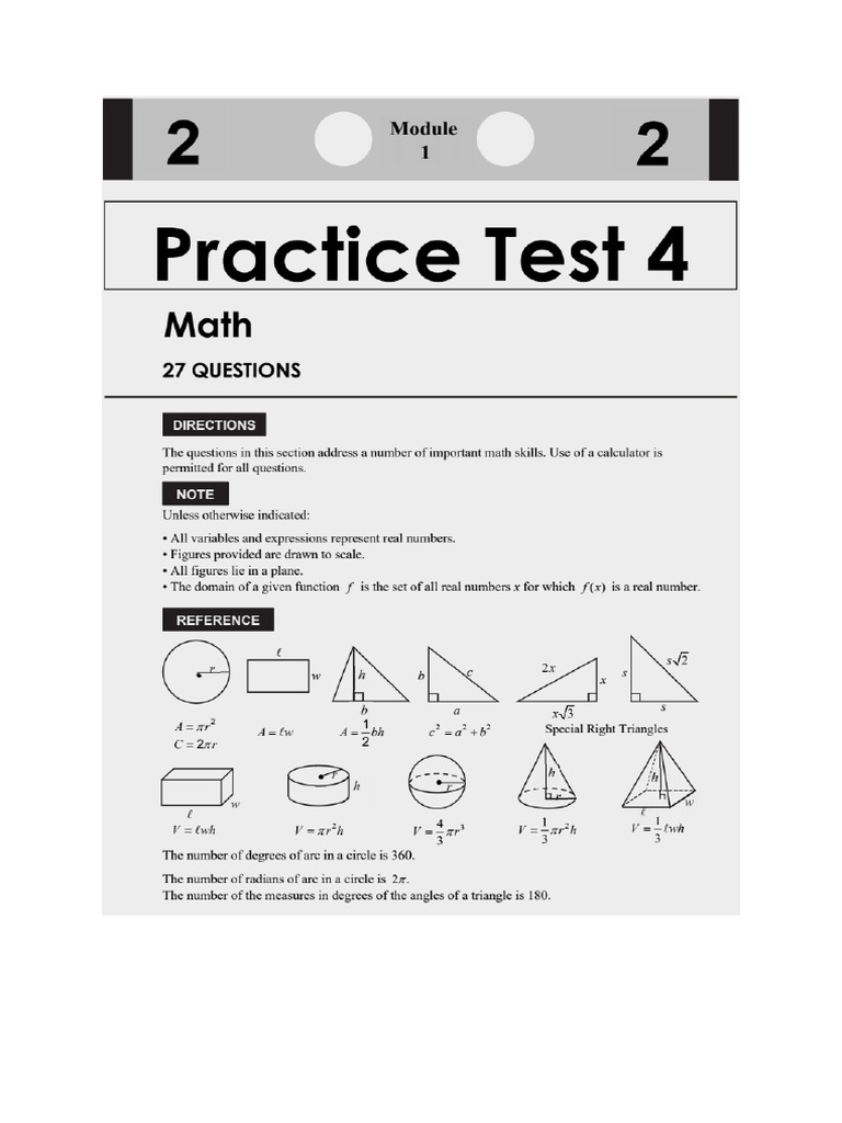 SAT Math Practice Test 4 Module 1 | PDF