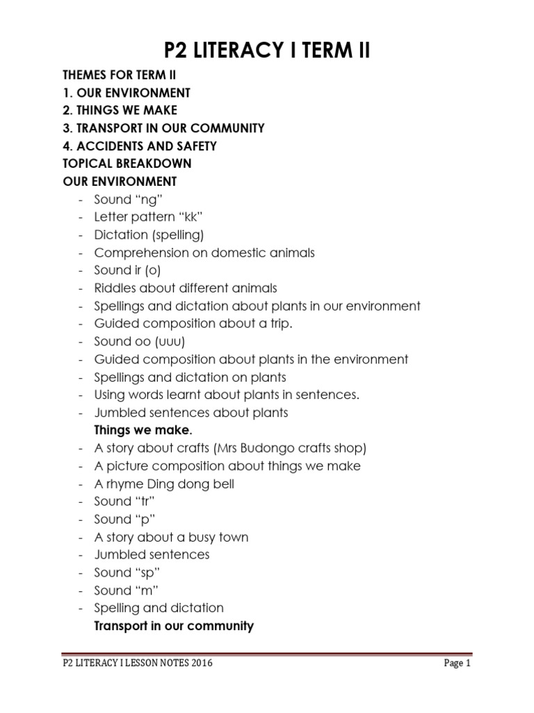 P - 2 Literacy 1 Notes Term 2 | PDF