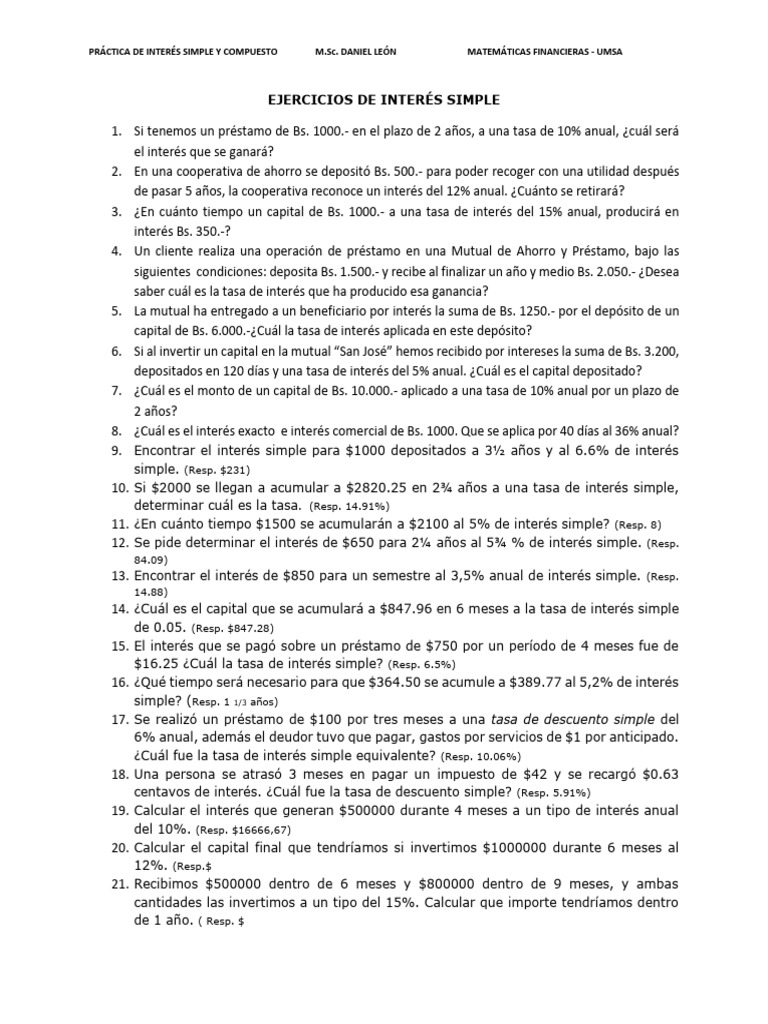 Practica Int Simple y Compuesto.2024 | PDF | Interés | Interés compuesto