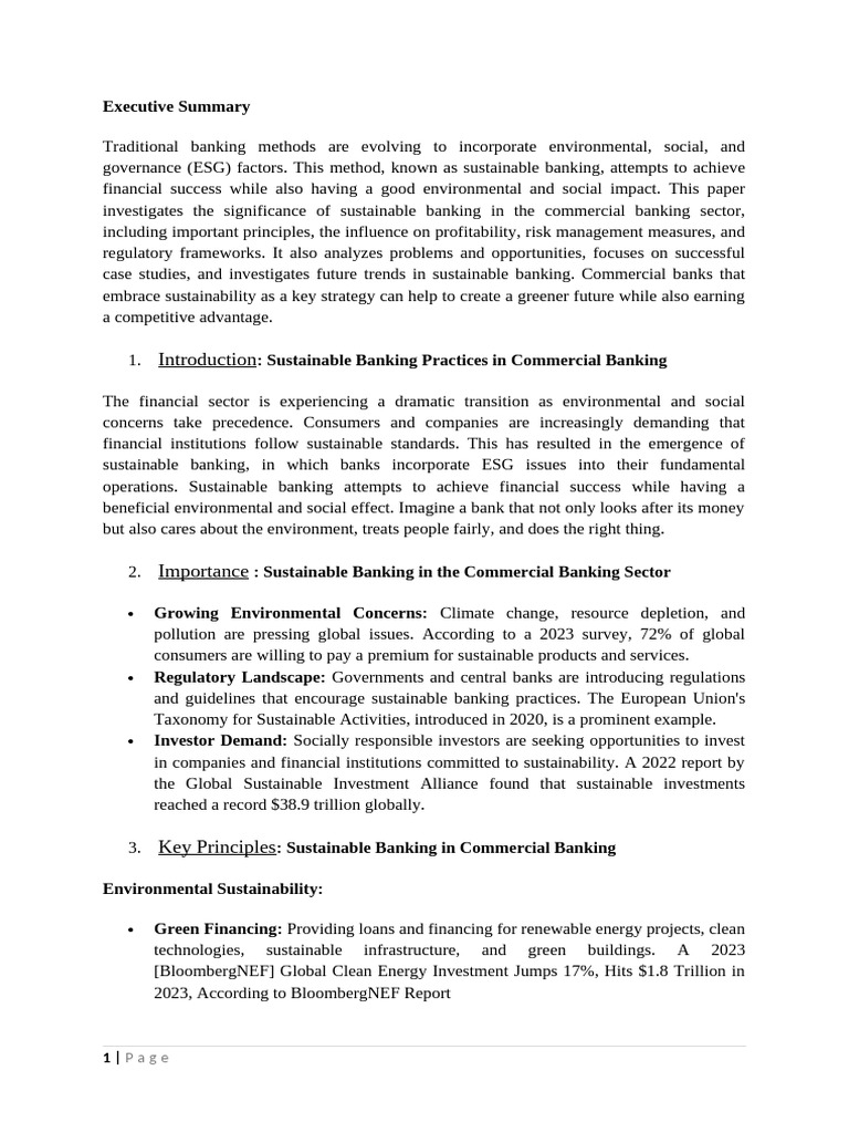 Sustainable Banking Practices in Commercial Banking | PDF
