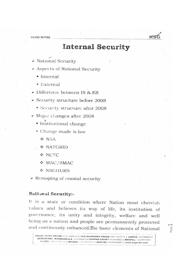 Internal Security Class Notes For Civil Service | PDF
