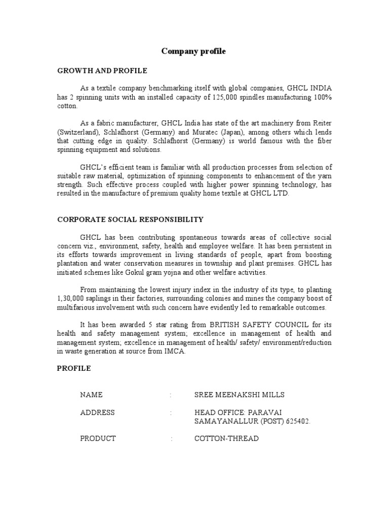 Company Profile PDF Spinning (Textiles) Textiles