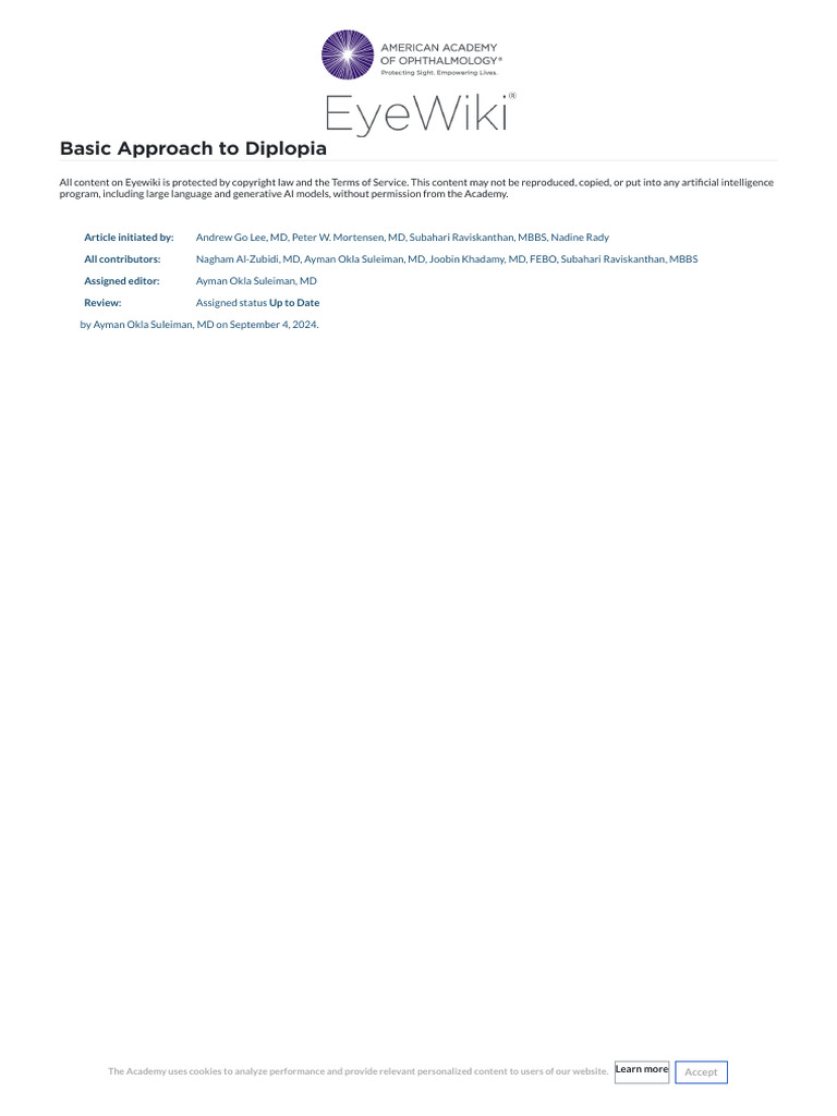 Basic Approach To Diplopia - EyeWiki | PDF