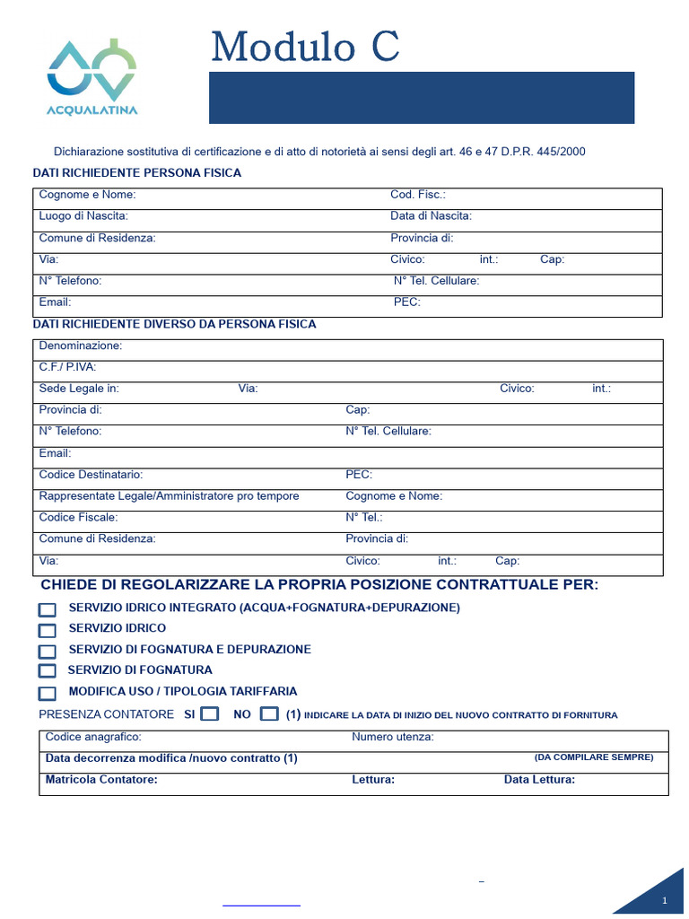 Modulo C per Regolarizzazione Acqualatina | PDF