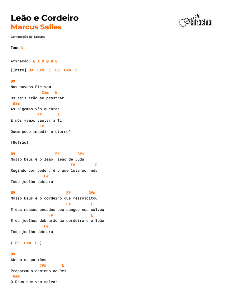 Cifra Club - Marcus Salles - Leão e Cordeiro B | PDF
