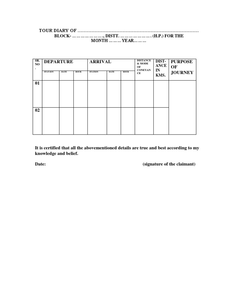 Tour Diary With TA Bill To Be Attached A FORMAT by VIJAY KUMAR HEER | PDF
