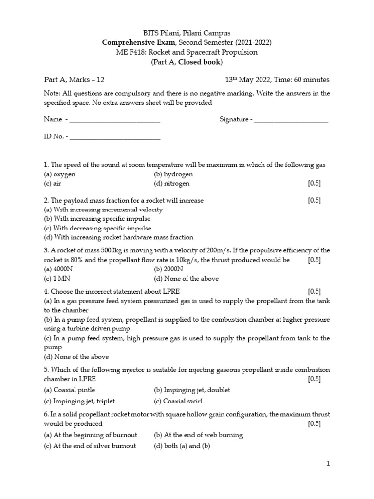 1152 ME F418 Comprehensive Exam Question Paper | PDF