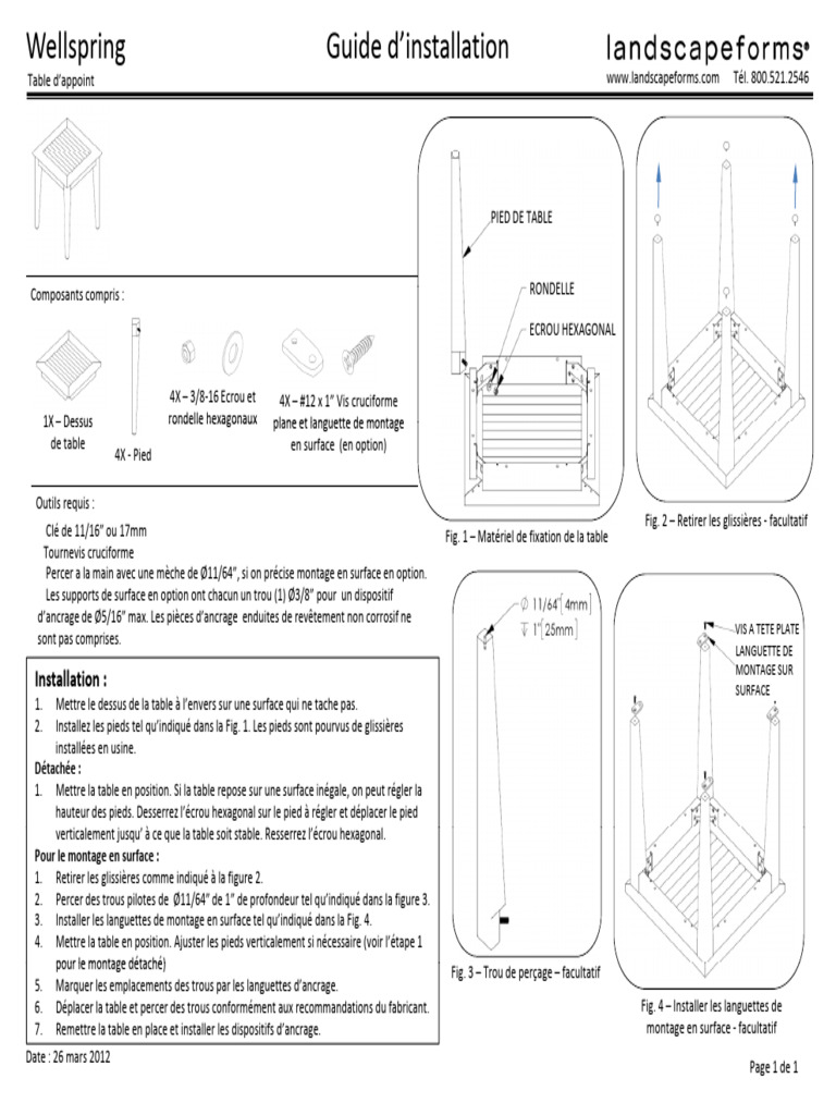 LF WellspringSideTable Installation Guide fr-CA | PDF