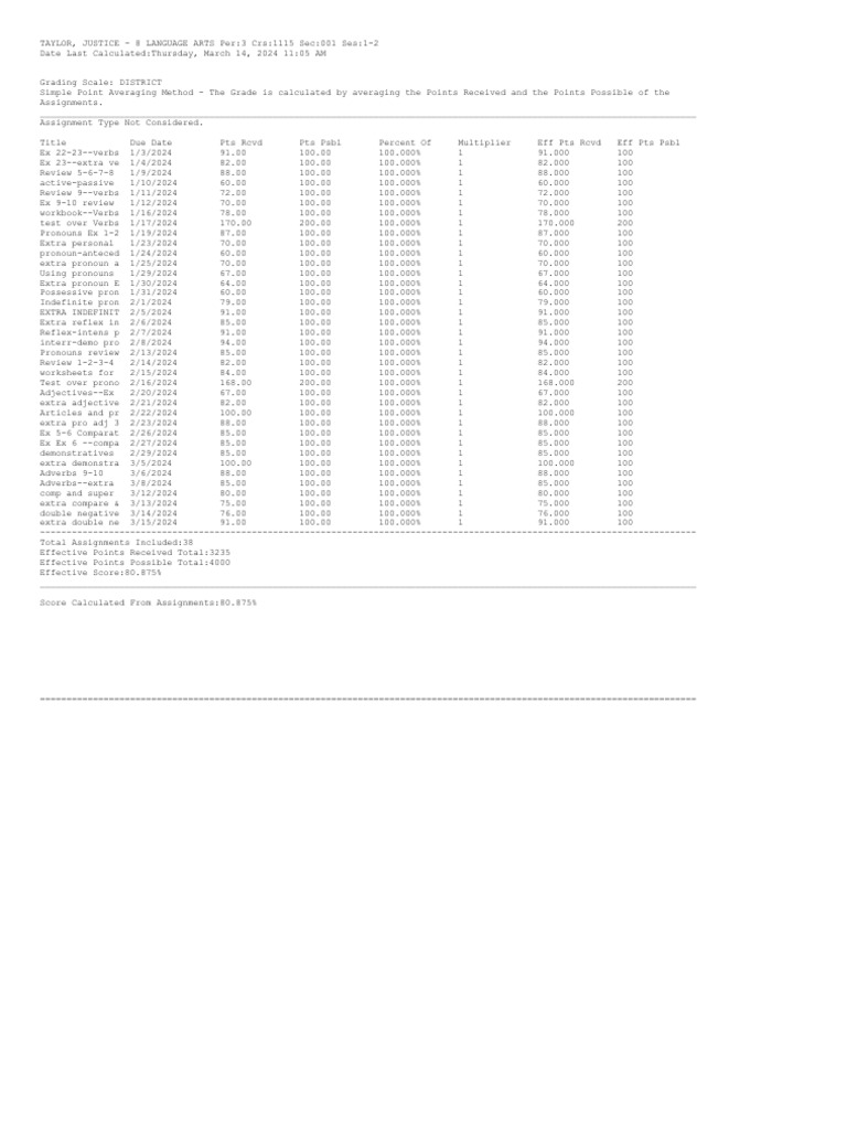 Grade Calculation Details | PDF
