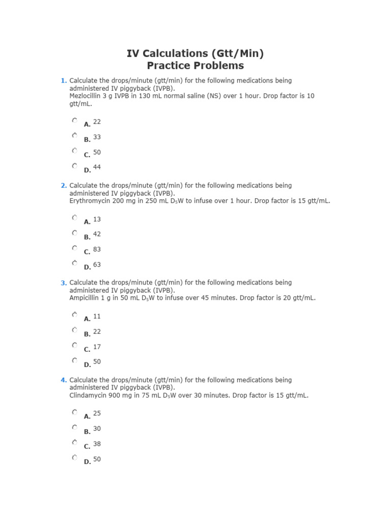 IV Calculations_gtt per min (2) | PDF