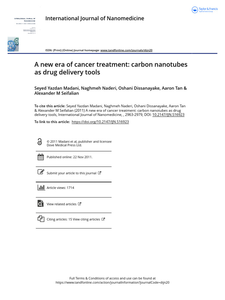 A New Era of Cancer Treatment Carbon Nanotubes As Drug Delivery Tools | PDF