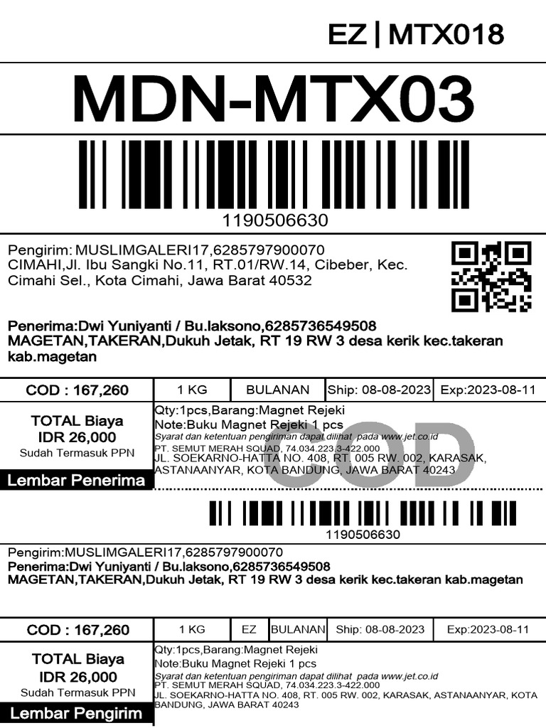 Resi Buku Cod J&T 08 Agustus 2023 | PDF