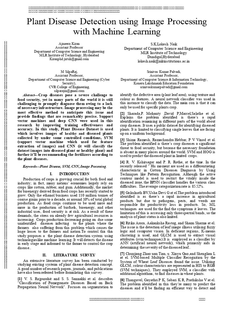 Plant Disease Detection Using Image Processing With Machine Learning | PDF