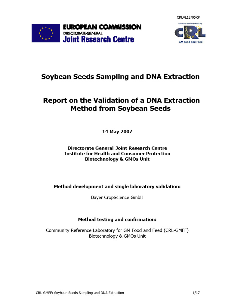 Soybean Seeds Sampling and DNA Extraction Report On The Validation of A ...