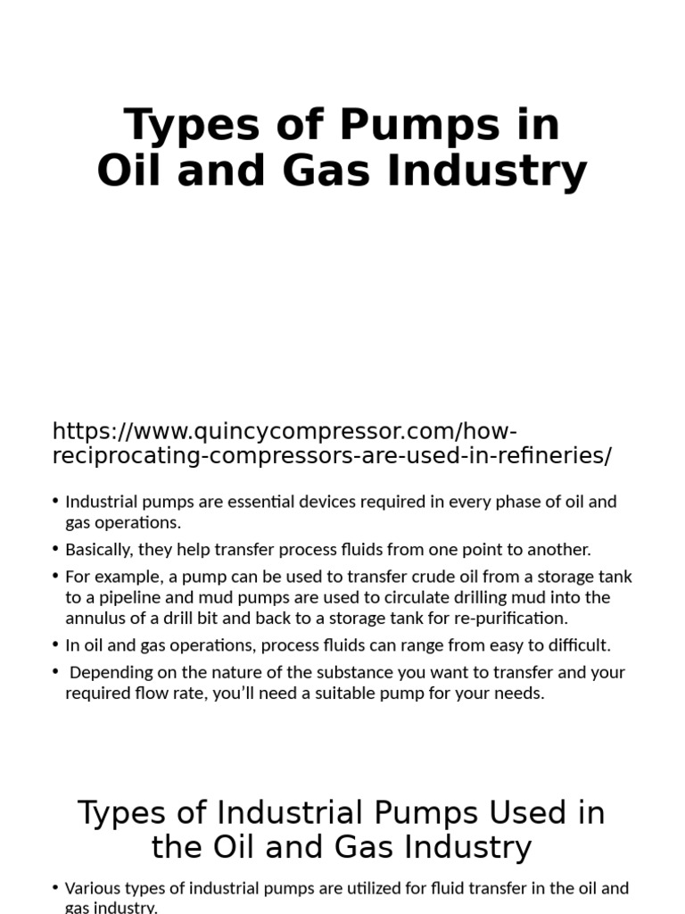 Types of Pumps in Oil and Gas Industry - 092843 | PDF