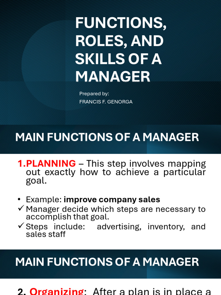 Functions, Roles, and Skills of A Manager | PDF