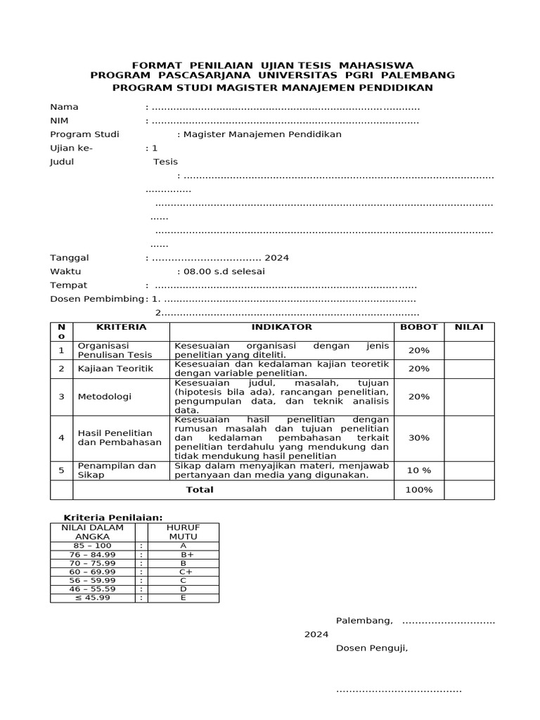 Penilaian Ujian Tesis Manajemen Pendidikan | PDF