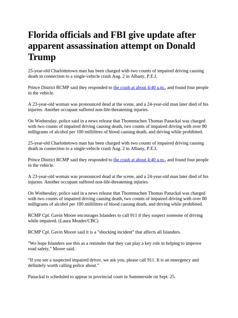 Florida Officials and FBI Give Update After Apparent Assassination ...