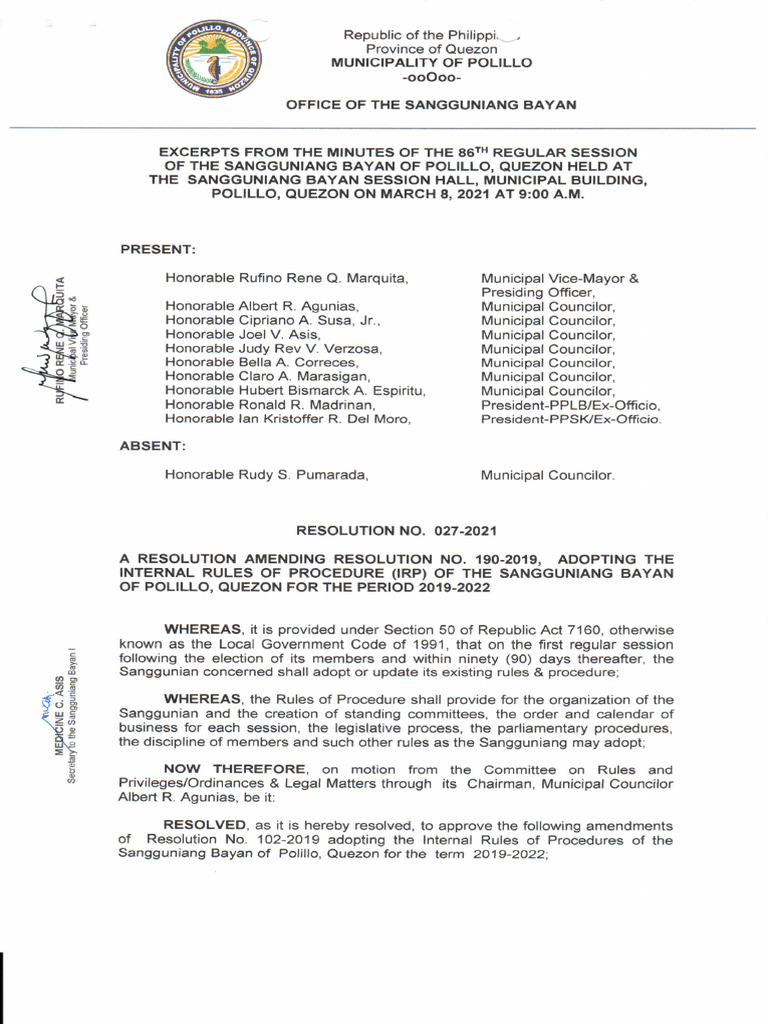 Resolution No. 027 2021 | PDF