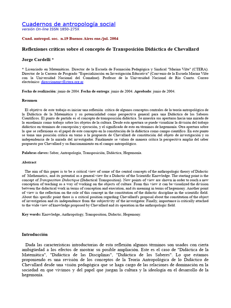 CARDELLI Transposicion Didactica | PDF