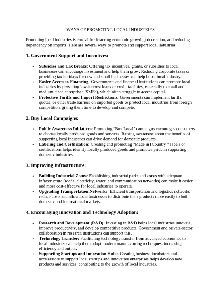 Ways of Promoting Local Industries | PDF