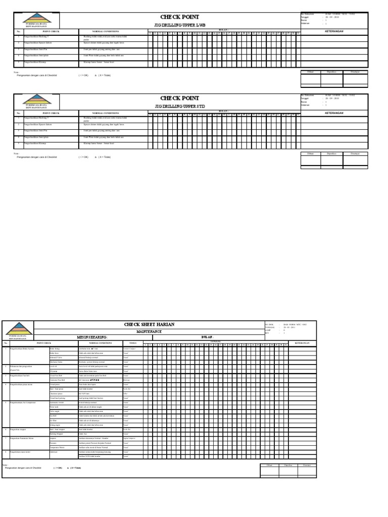 Contoh Check Sheet Maintenance Mesin | PDF