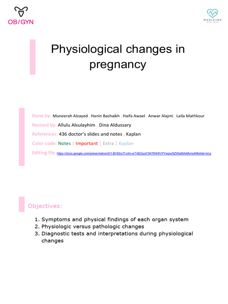 3 - Physiological Changes in Pregnancy (Updated) | PDF