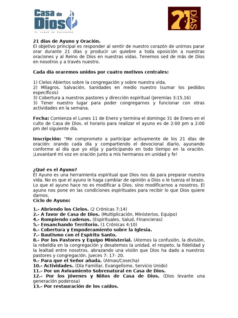 21 Días de Ayuno y Oración | PDF